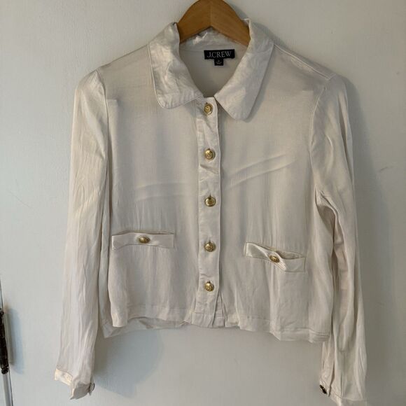 J Crew Women’s M Button Up Blouse Ivory Lady Shirt Jacket Collared Shirt - Picture 1 of 6